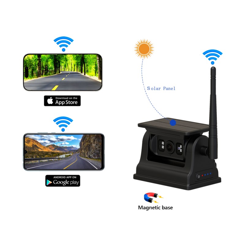 1080P WiFi Wireless Rear View Camera for Android iOS with Solar Charging and Magnetic Mount