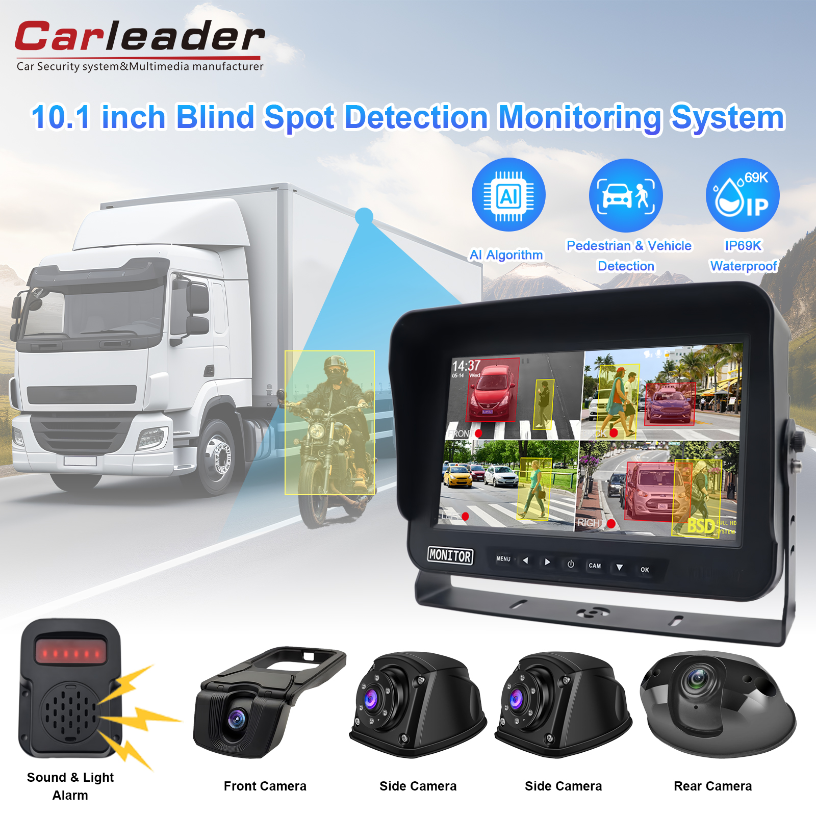7 / 10.1 Inch 4CH AI BSD Vehicle Truck Camera System