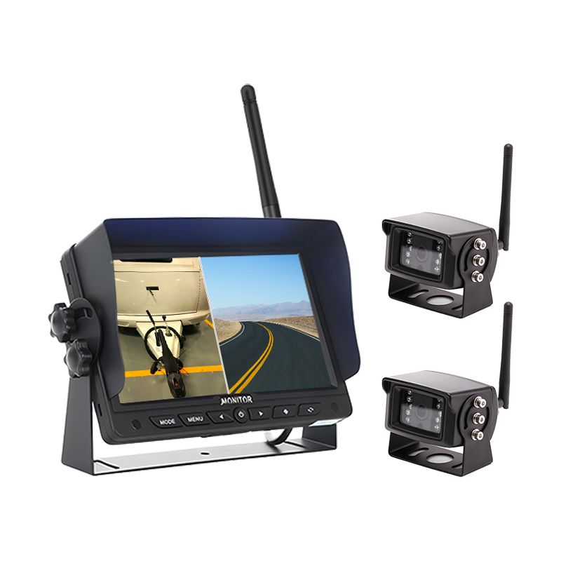 Carleader 7 Inch 2.4G Digital Wireless 2CH Split Display Camera System Fit for RV and Trailer