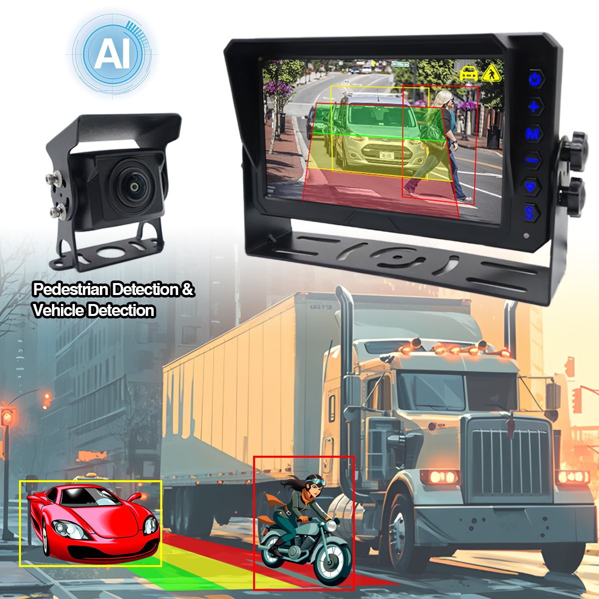 7 Inch AI BSD Blind Spot Detection Monitoring System Support AI Calibration
